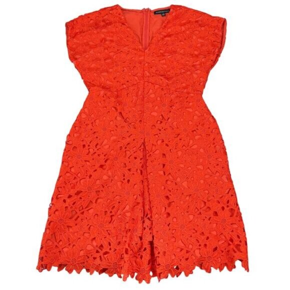 Banana Republic Lace V-Neck Dress Size 0P Geo Red - Picture 4 of 8